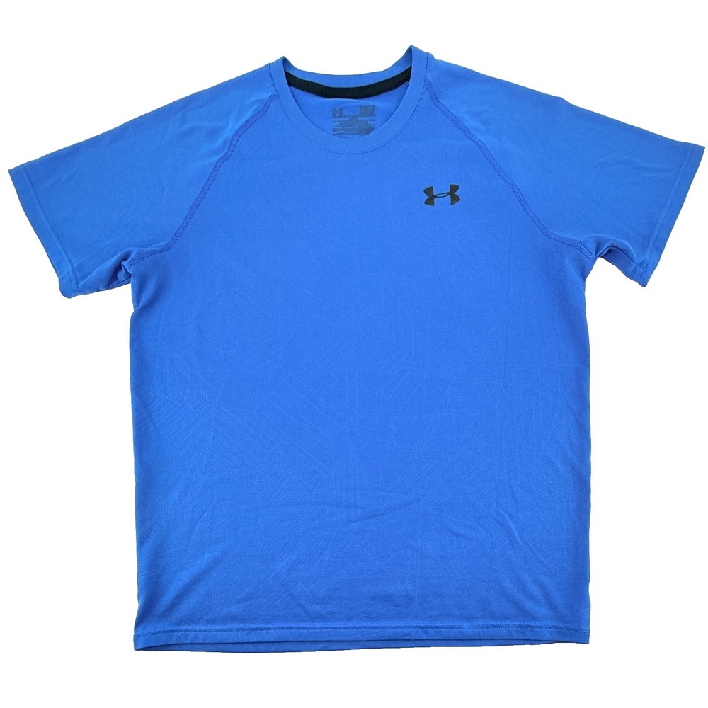 Under Armour Mens Blue Athletic T Shirt Short Sleeve HeatGear Workout Gym Top